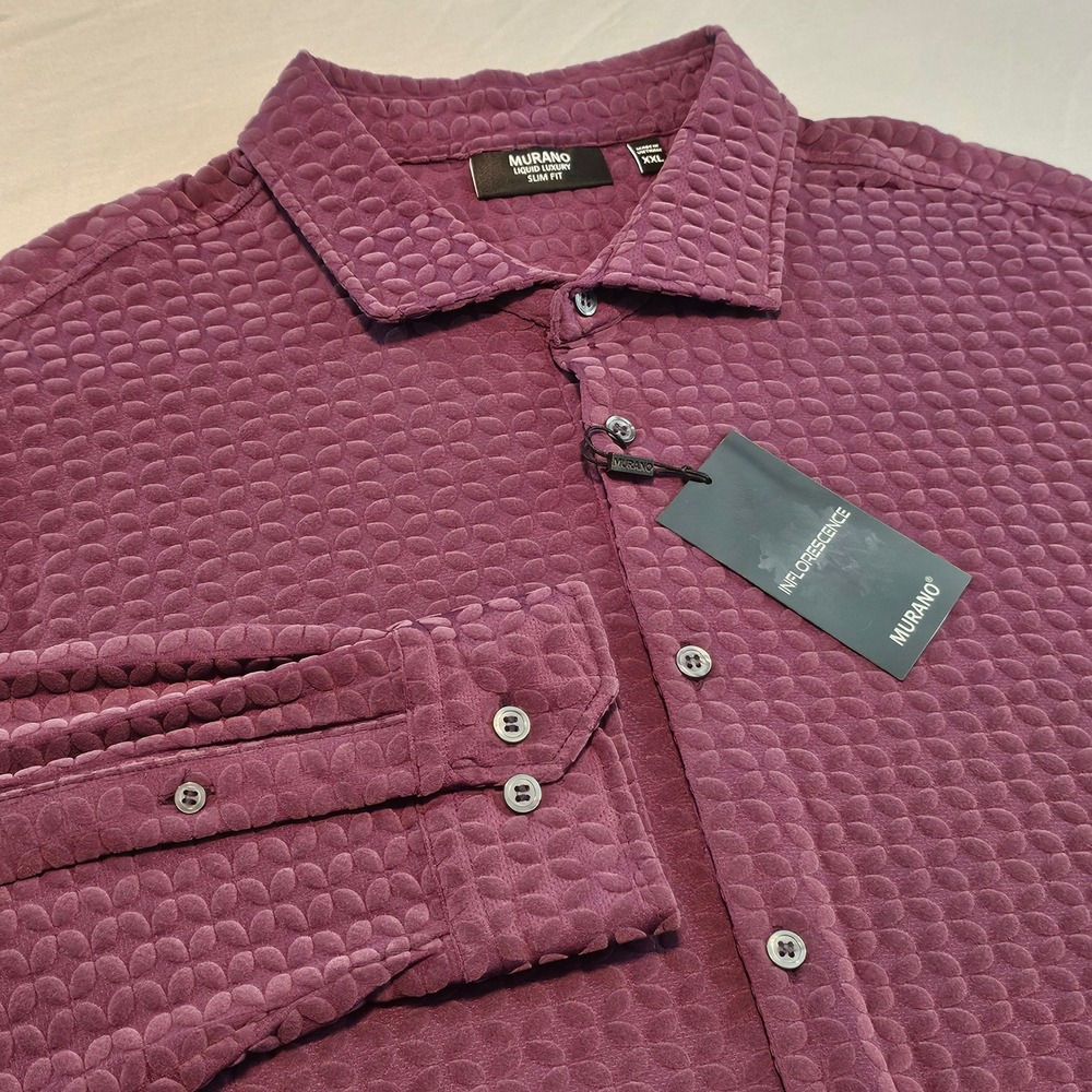 Murano XXL Liquid Luxury Slim Fit INFLORESCENCE Plum Velvet L/S Shirt NWT L990